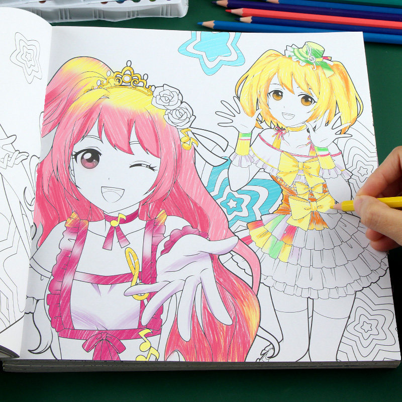 菲梦少女彩铅涂色书女孩公主画画本减压手绘涂鸦小学生填色绘画册