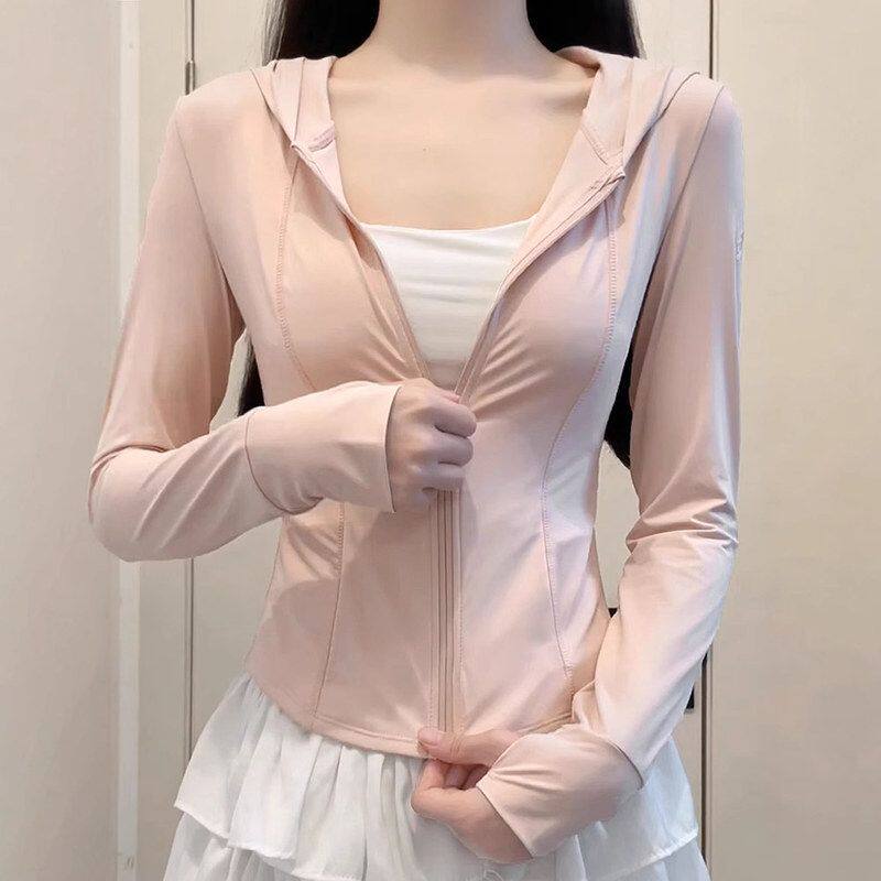 粉色冰丝防晒衣女款夏薄款户外防紫外线防晒服修身紧身短外套上衣