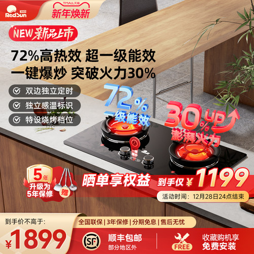 红日红外线燃气灶家用双灶天然气灶独立定时72%热效率爆炒灶EM29F