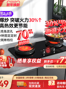 红日红外线燃气灶一键爆炒猛火灶台天然气嵌入式家用双灶具EX09F