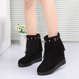 秋冬季流苏短靴内增高雪地靴加厚保暖加绒棉鞋百搭学生靴大小码33