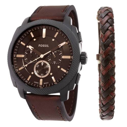 Fossil Machine计时表石英男士手表手镯套装FS6102SET