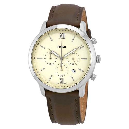 Fossil Neutra计时表奶白表盘棕色真皮男士手表FS5380
