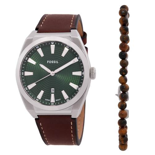 Fossil Everett石英绿色表盘男士手表套装FS6080SET