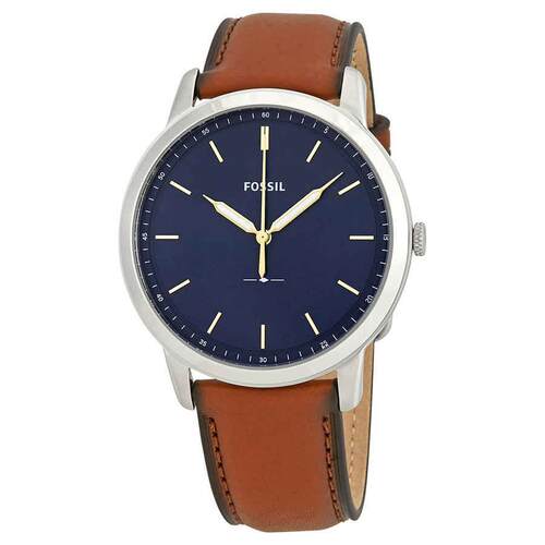 Fossil Minimalist蓝色表盘棕色真皮男士手表FS5304