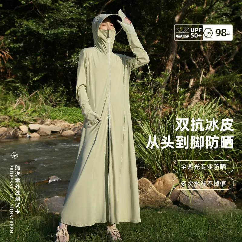 长款黑胶帽檐防晒衣女夏季