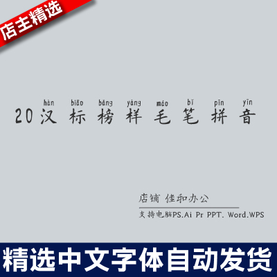 设计师中文字体创意艺术20汉标榜样毛笔拼音 PS/Procreate素材