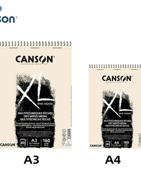 CANSON康颂XL系列磨砂纸色粉本素描薄灰色自然白160g40页A3A4线圈