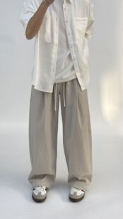 木高春季男轻奢极简纯色亚麻直筒休闲裤日系复古宽松垂感阔腿长裤