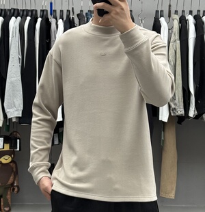 高级感简约纯色磨毛中领长袖 T恤男秋冬韩系弹力保暖亲肤舒适打底t