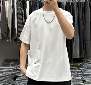 高品质简约拼接结构设计感短袖T恤男夏季韩系宽松百搭纯色半袖潮t