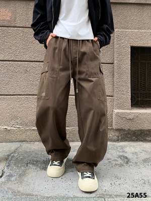 美式高街户外纯棉工装直筒加绒休闲裤男冬季加厚保暖阔腿伞兵长裤