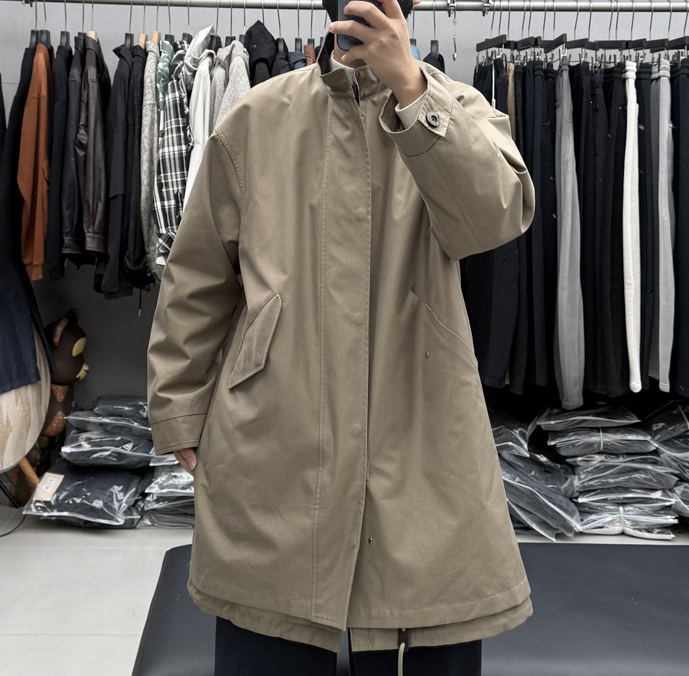 【90鹅绒】内胆100%兔毛皮草中长款立领羽绒服男冬季保暖风衣派克