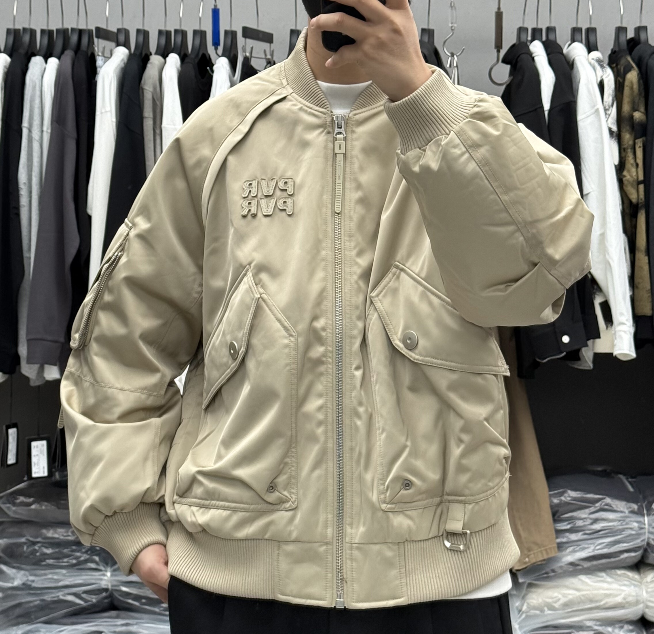 潮牌重磅字母刺绣棒球领工装羽绒服男冬季保暖90白鸭绒飞行员外套