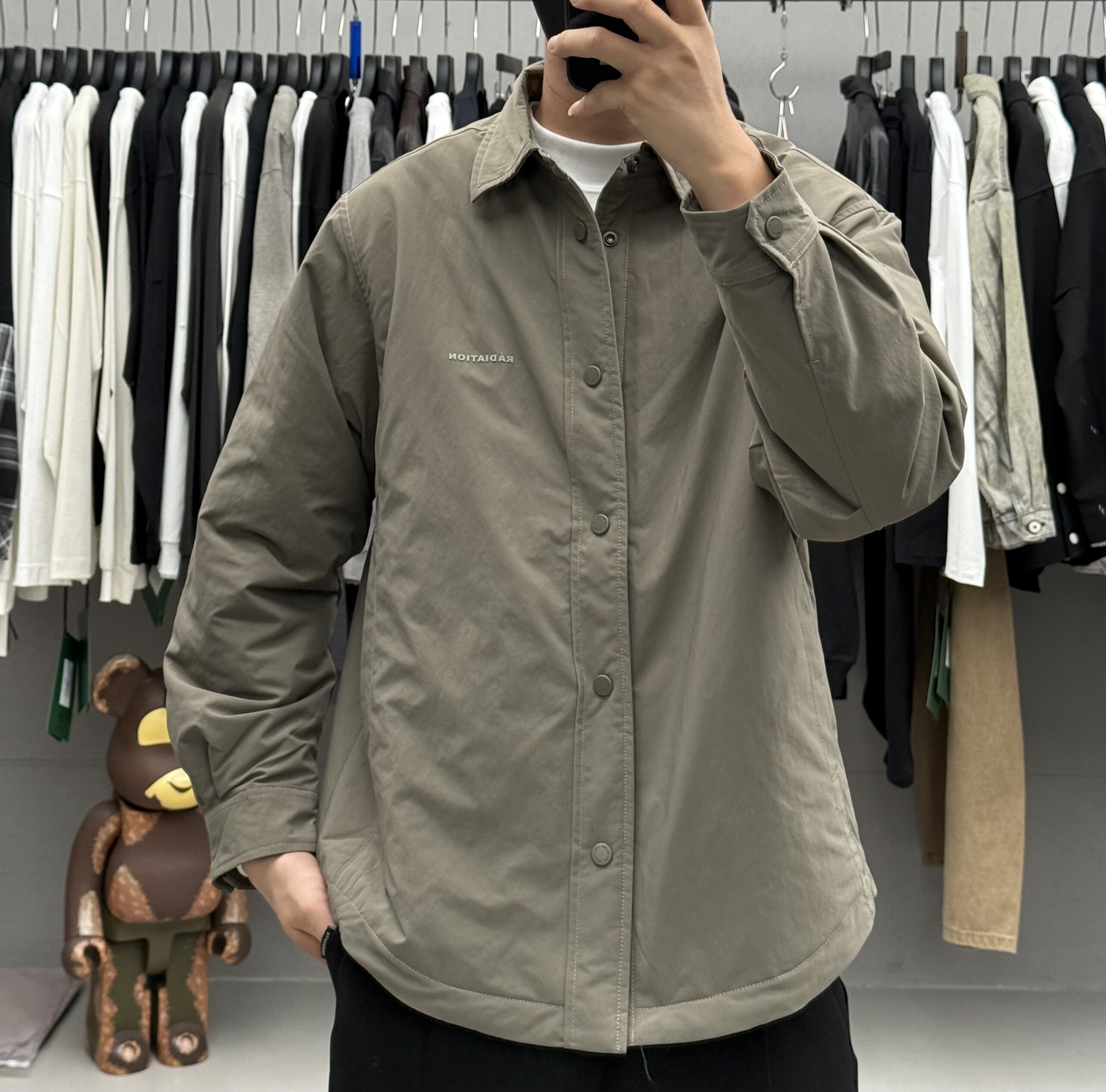 哲熙秋冬男简约小字母刺绣翻领夹棉外套美式休闲宽松通勤保暖棉服