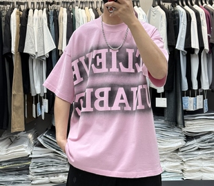 春夏重磅纯棉宽松情侣半袖 T恤男士 设计感大字母印花短袖 潮牌个性