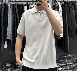 QFO春夏男高级感老钱风翻领针织短袖T恤韩系透气百搭Polo领打底衫