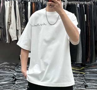 纯棉宽松廓形痞帅半袖 潮牌重磅高克重字母印花短袖 T恤男春夏美式