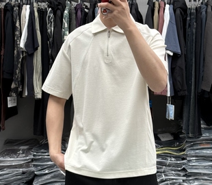 山形夏季男简约纯色半拉链翻领短袖Polo衫韩版时尚百搭通勤半袖潮