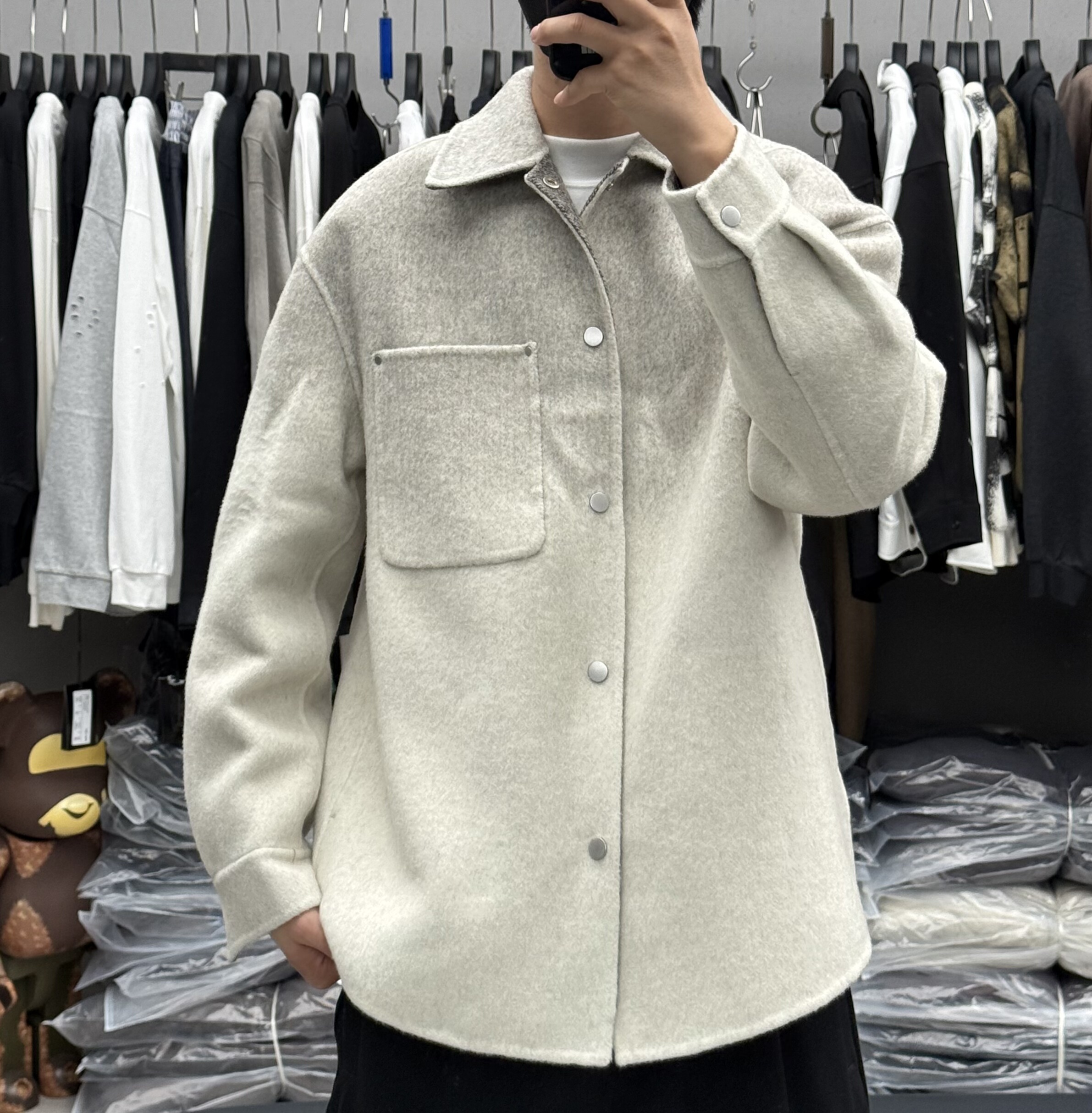 高介秋冬男高端轻奢渐变色双面羊毛夹克韩系宽松保暖痞帅呢子大衣