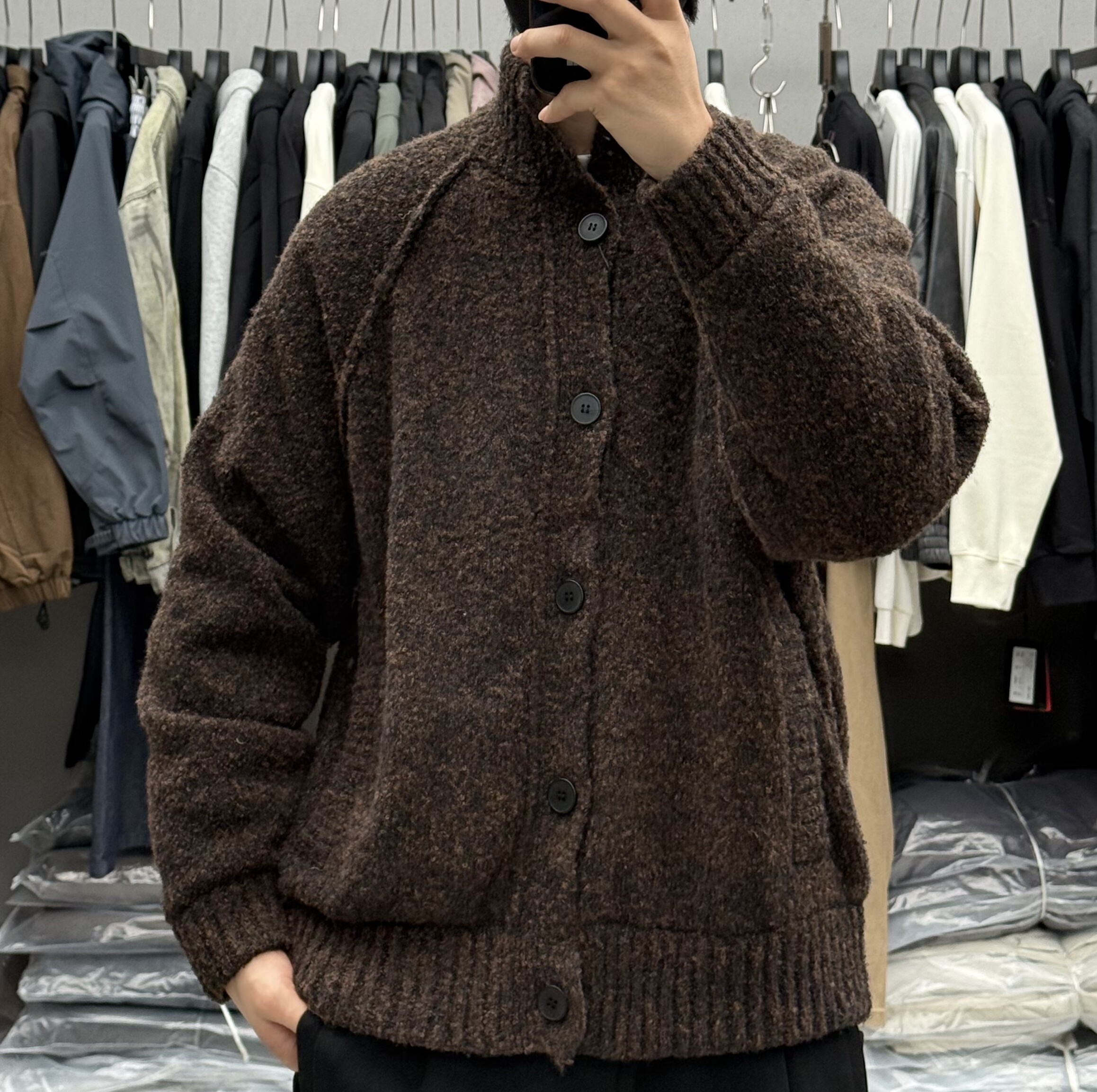 2025冬季男高级感针织毛衣拼接立领羽绒服韩系轻奢保暖90绒外套潮