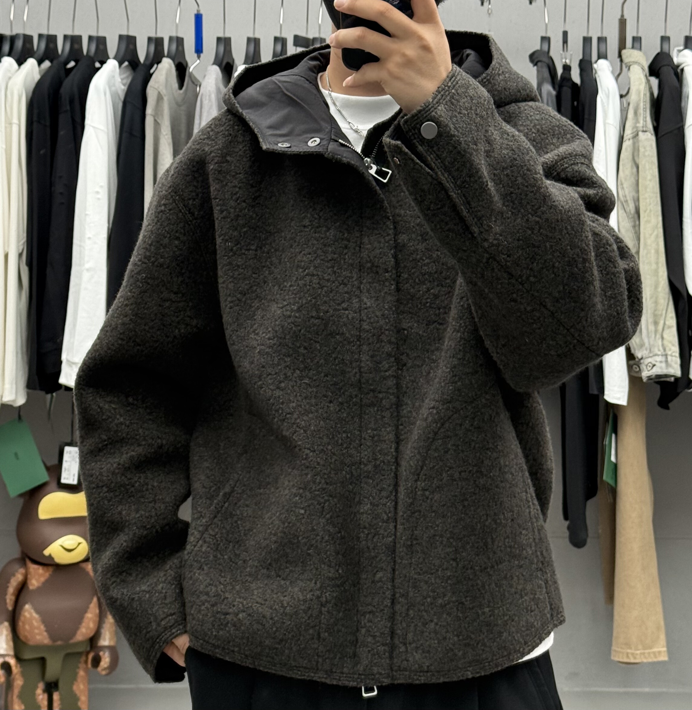 日系高端轻奢极简老钱风连帽羊毛呢大衣男秋冬重磅加厚保暖外套潮