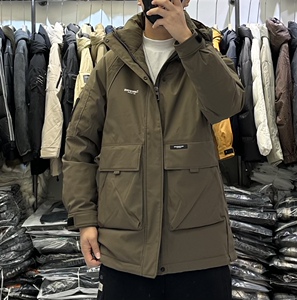 杰克范中长款大口袋工装连帽羽绒服男冬季潮流加厚保暖90鸭绒外套