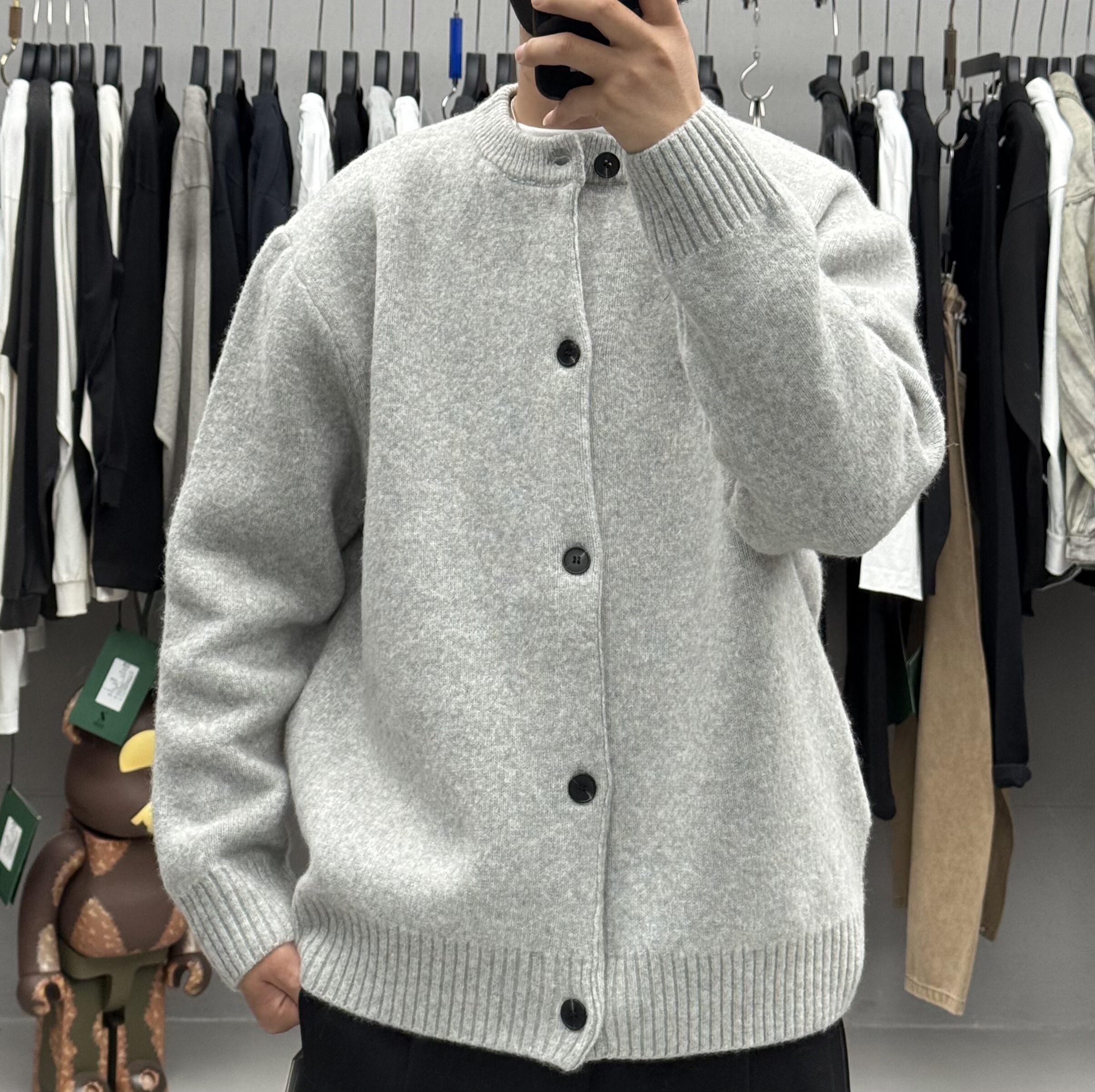 QFO秋冬男重磅极简慵懒老钱风绵羊毛开衫韩系加厚保暖毛衣外套潮