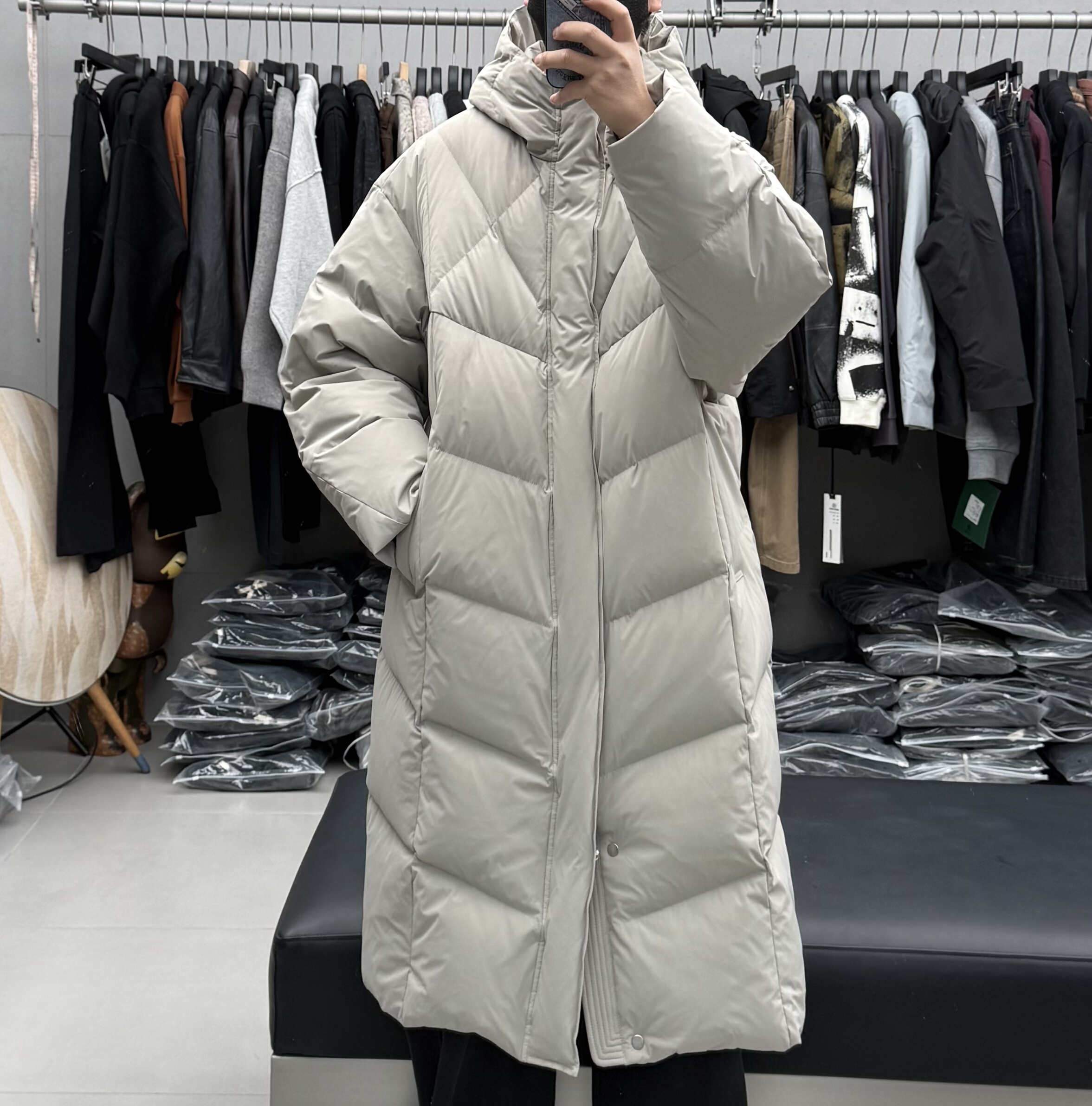 【90白鹅绒】中长款过膝连帽羽绒服男冬季高充绒加厚保暖极寒风衣