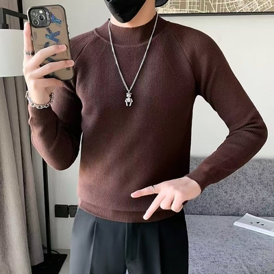 半高领毛衣男款士秋冬季加大加厚保暖修身中领黑色针织打底衫内搭