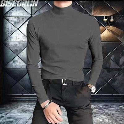 秋冬季男士加厚内搭长袖秋衣潮打底衫半高领修身T恤纯色保暖大码