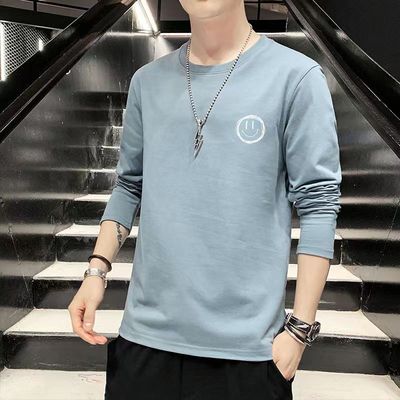笑脸纯棉长袖t恤男士卫衣春秋季圆领修身体恤打底衫潮流时尚上衣