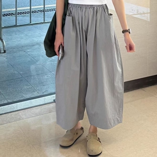 奶兔星球-自制 纯棉松紧腰剪裁宽松九分裤女2025新款小个子休闲裤