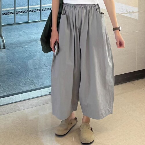 奶兔星球-自制 纯棉松紧腰剪裁宽松九分裤女2025新款小个子休闲裤