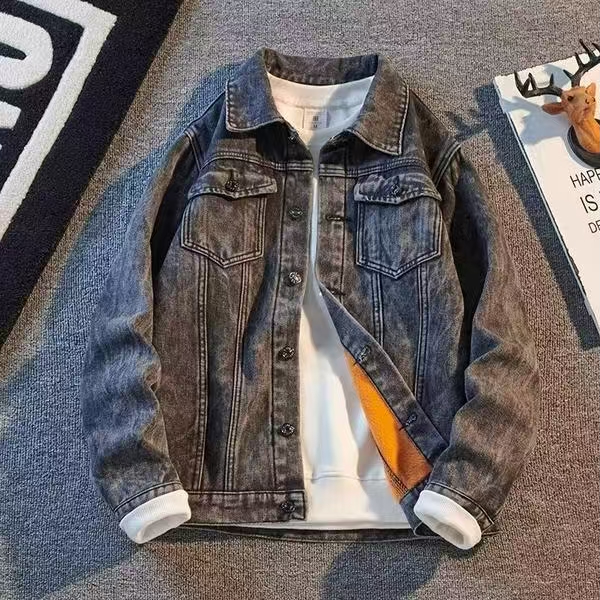 秋冬牛仔棉衣男士加绒加厚大码保暖外套韩版帅气百搭简约夹克上衣