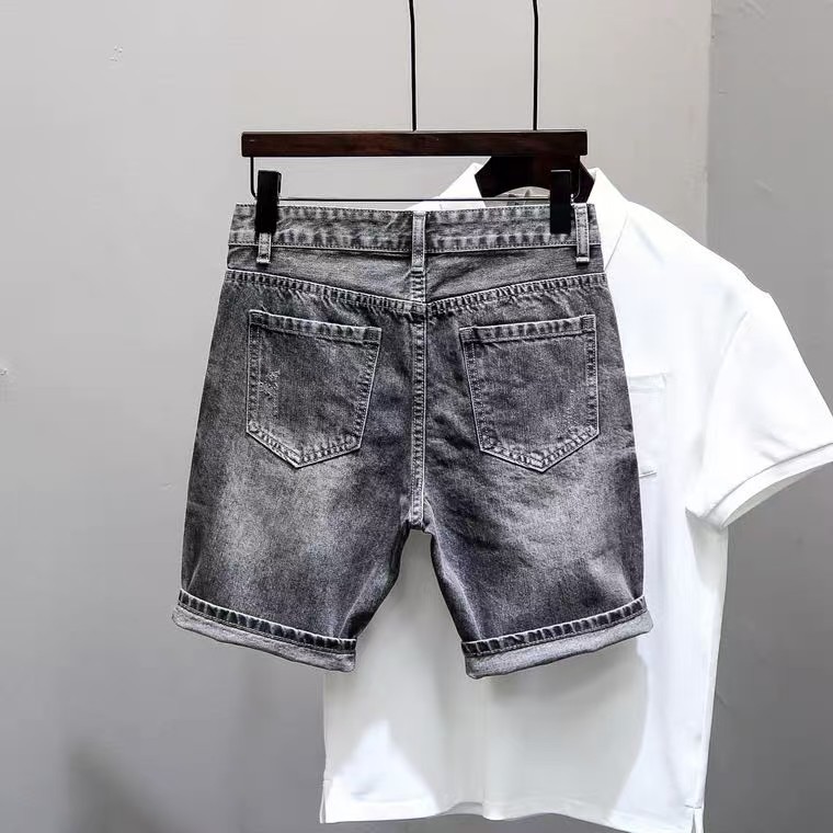潮牌破洞牛仔短裤男夏季薄款五分裤宽松百搭中裤流行青年休闲马裤,男装,短裤,淘宝优惠券,粉丝福利购,淘宝优惠卷