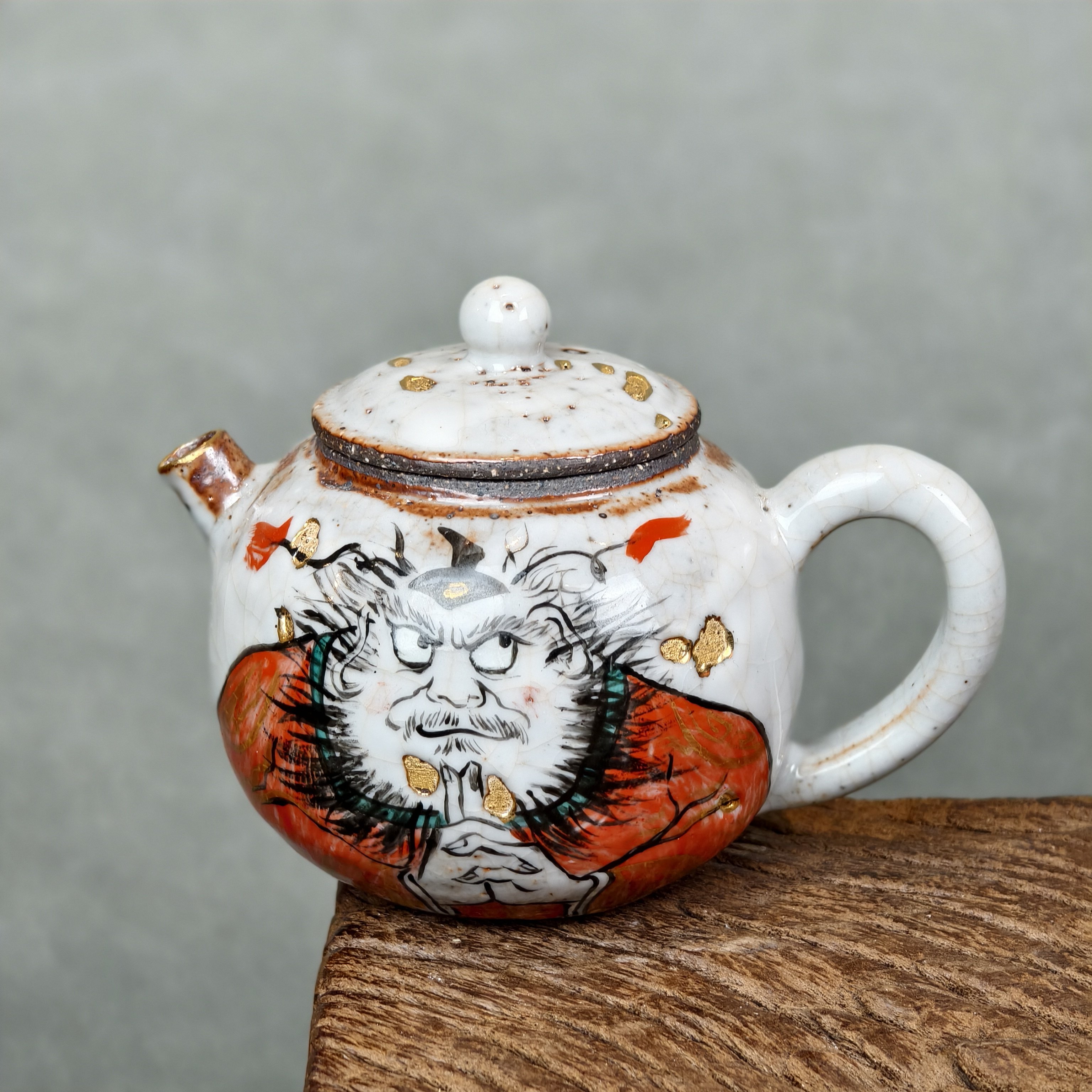 阿龙手绘钟馗壶高越志野茶具一壶一杯功夫茶具开片可养原创