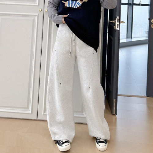 大码女装胖mm美式宽松弯刀卫裤