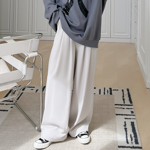 大码女装胖mm高腰垂感阔腿西装裤