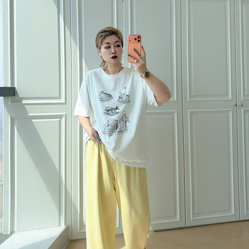 大码女装胖mm街头复古短袖t恤