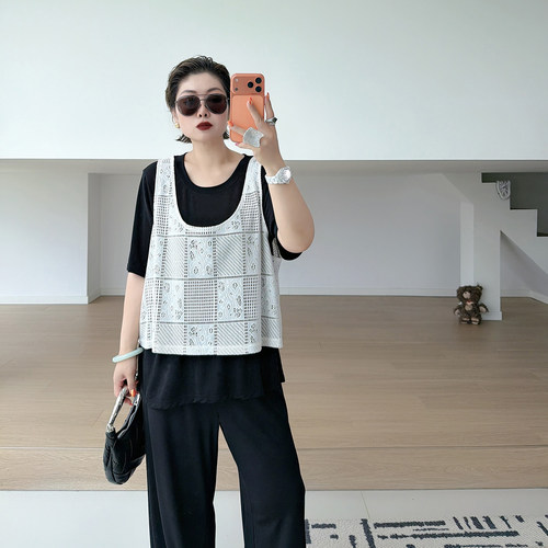 大码女装胖mm休闲显瘦三件套装