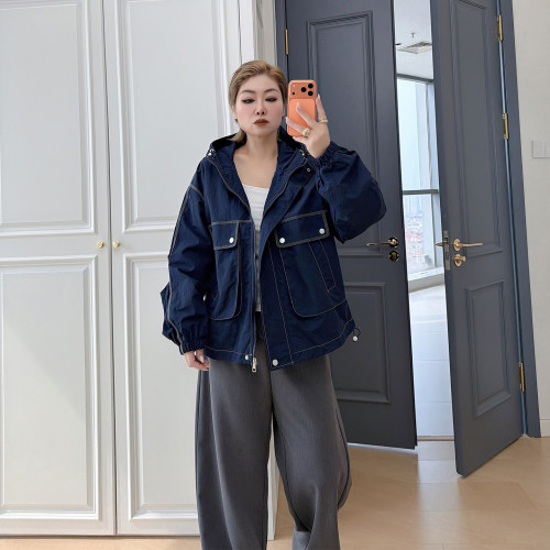 大码女装胖mm宽松百搭连帽外套