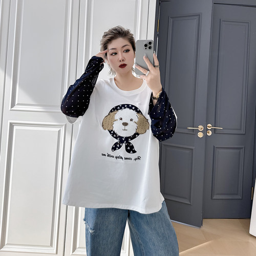 大码女装胖mm设计感假两件上衣