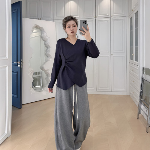 大码女装胖mm设计感不规则针织衫