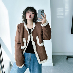 大码女装名媛高级感超好看棉服200斤胖妹妹小香风外套女2023新款