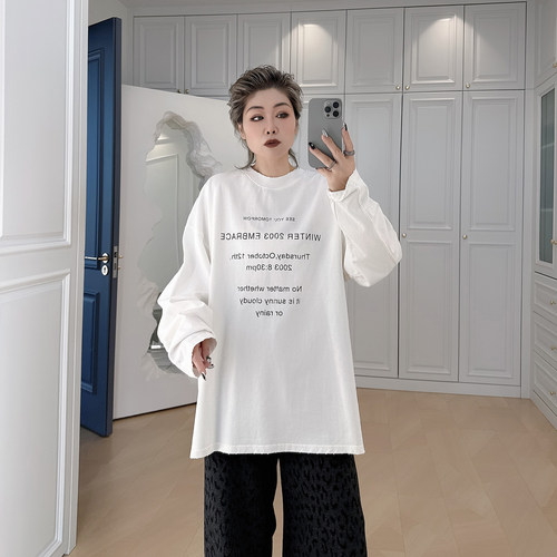 大码女装胖mm宽松圆领打底衫