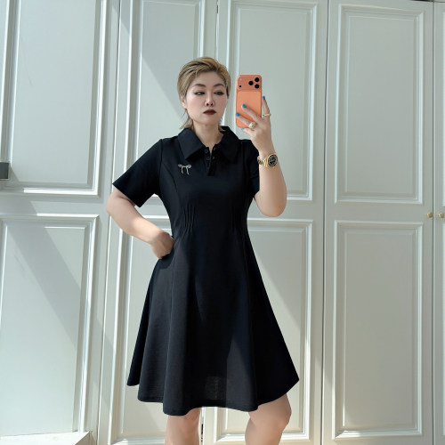 大码女装胖mm收腰polo连衣裙