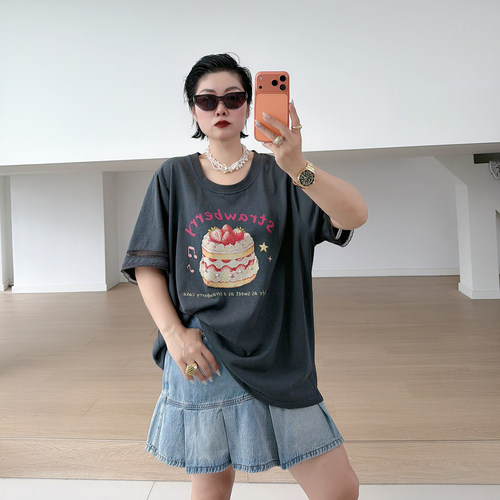 大码女装胖mm减龄休闲短袖t恤
