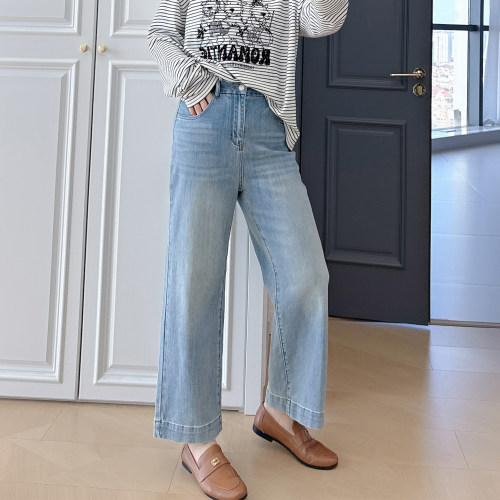 大码女装胖mm高腰直筒牛仔裤