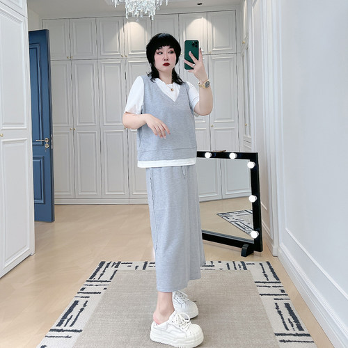 大码女装胖mm炸街潮两件套